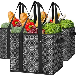 3Pk Reusable Grocery Sacks, Compact Shopping Bags with Strong Bottom & Ergonomic Handles