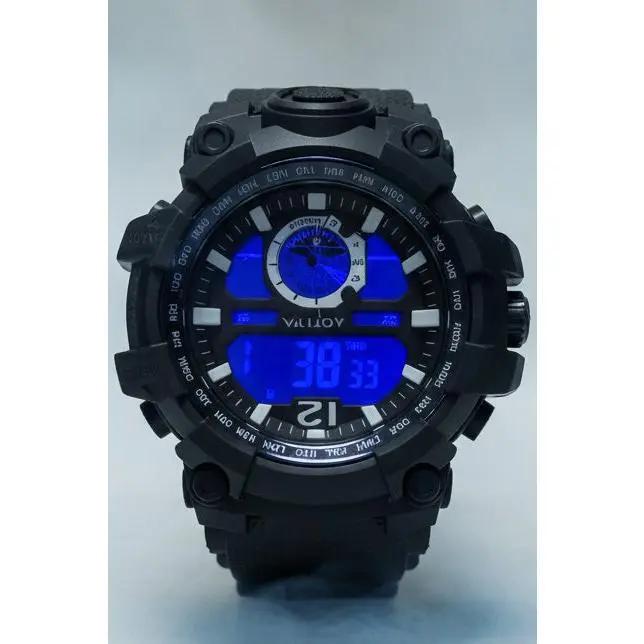 Activa by Invicta ACW432-005 Men’s 52mm Black Digital Tactical Watch - Quartz Movement, Calendar, Chronograph, Flexible Black Polyurethane Band, Functional Sport Aesthetic