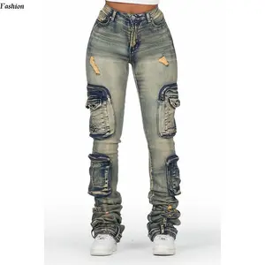 Dark Wash Tinted Cargo Super Stacked JeanGift