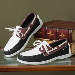 Men's fashionable color-block loafers, comfortable retro soft-soled sneakers Casual Shoes Footwear Boy Slipon Flat Women Parent Bedroom Black And White