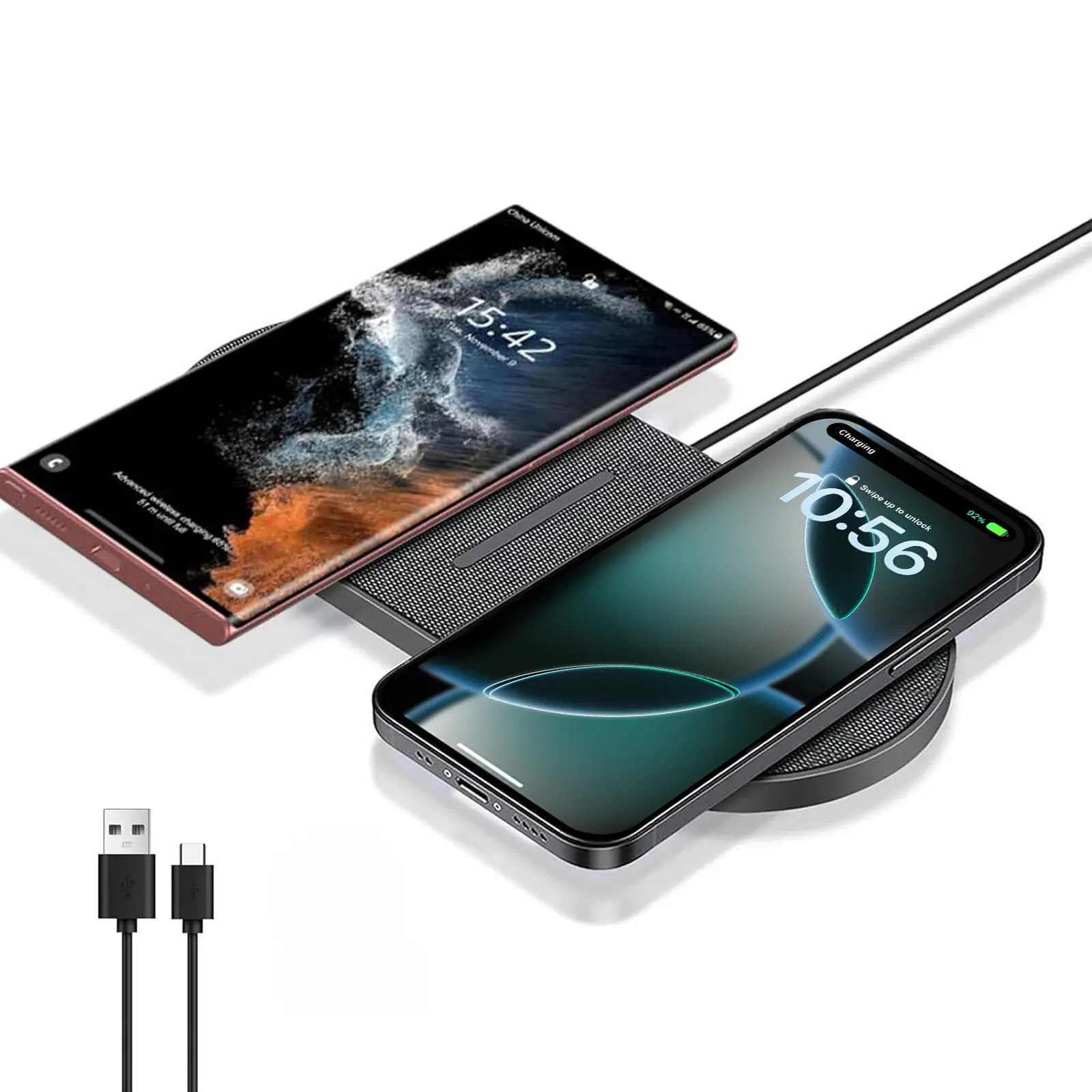 Dual Phone Wireless Charging Pad for Samsung Galaxy & iPhone Fast Charger Mat for Galaxy S25 S24 S23 Ultra iPhone 17 16 15 14 13 12 11 Pro Max X XS Airpods Pro 4 3 2 summerwins