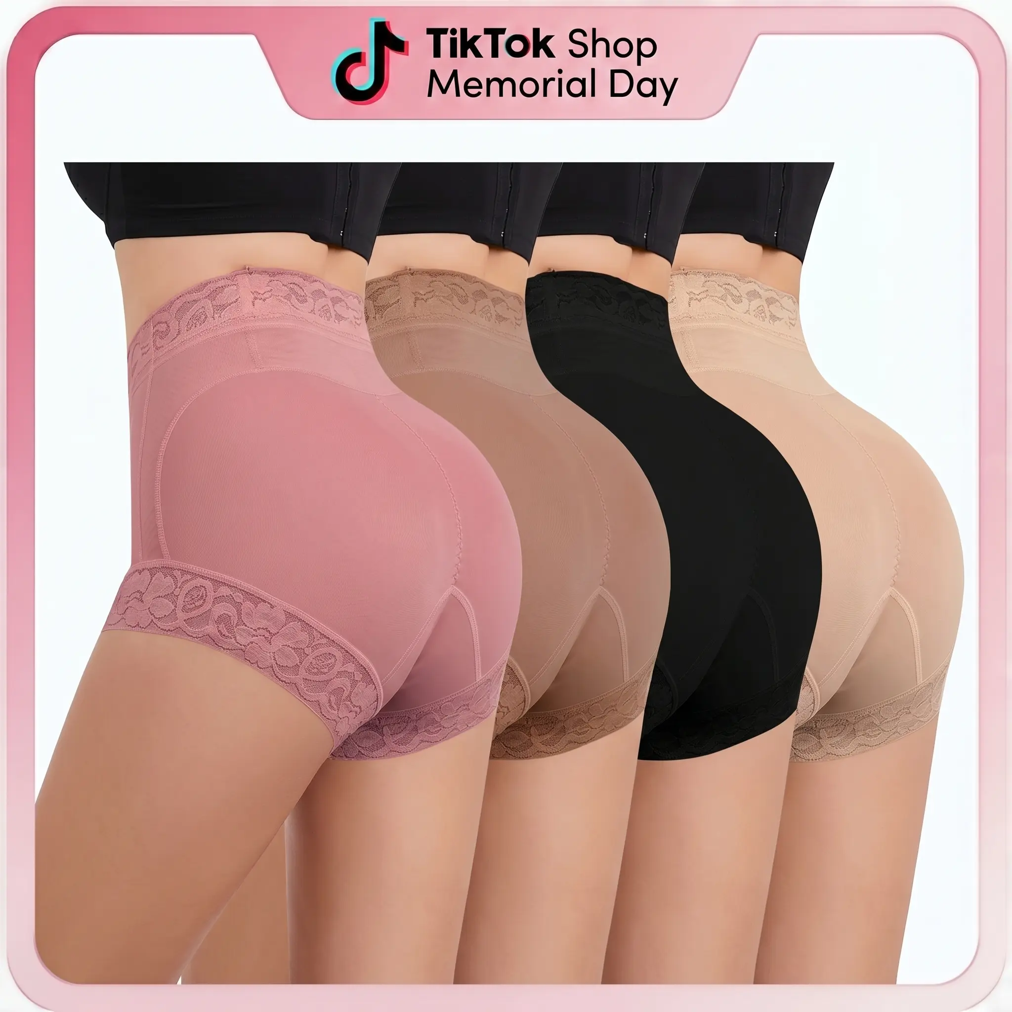 Women's High-Waist Minimalist Compression Shapewear Panties - Stretchy Breathable Lace-Trim Body Shaper Shorts with Tummy Control, Butt Lifter, Non-Slip Invisible Design for Daily Wear