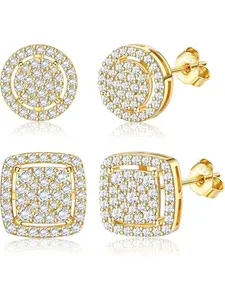 Men's Earrings Black/Silver/Gold Earrings for Men Ear Studs Iced Out Earrings Halo Square Earrings Mens Stud Earrings Set Exquisite Jewelry Gift