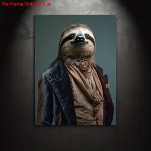1 piece/set frameless canvas painting print poster,classic abstract funny Art,Furry Fashionistas Sloth in Vintage Attire,perfect gift for animal lovers,ideal gift for bedroom,living room,dormitory corridor,kitchen,mural,wall decoration,room decoration