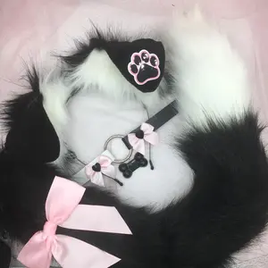 Black white pink ear necklace Halloween costume kawaii goth