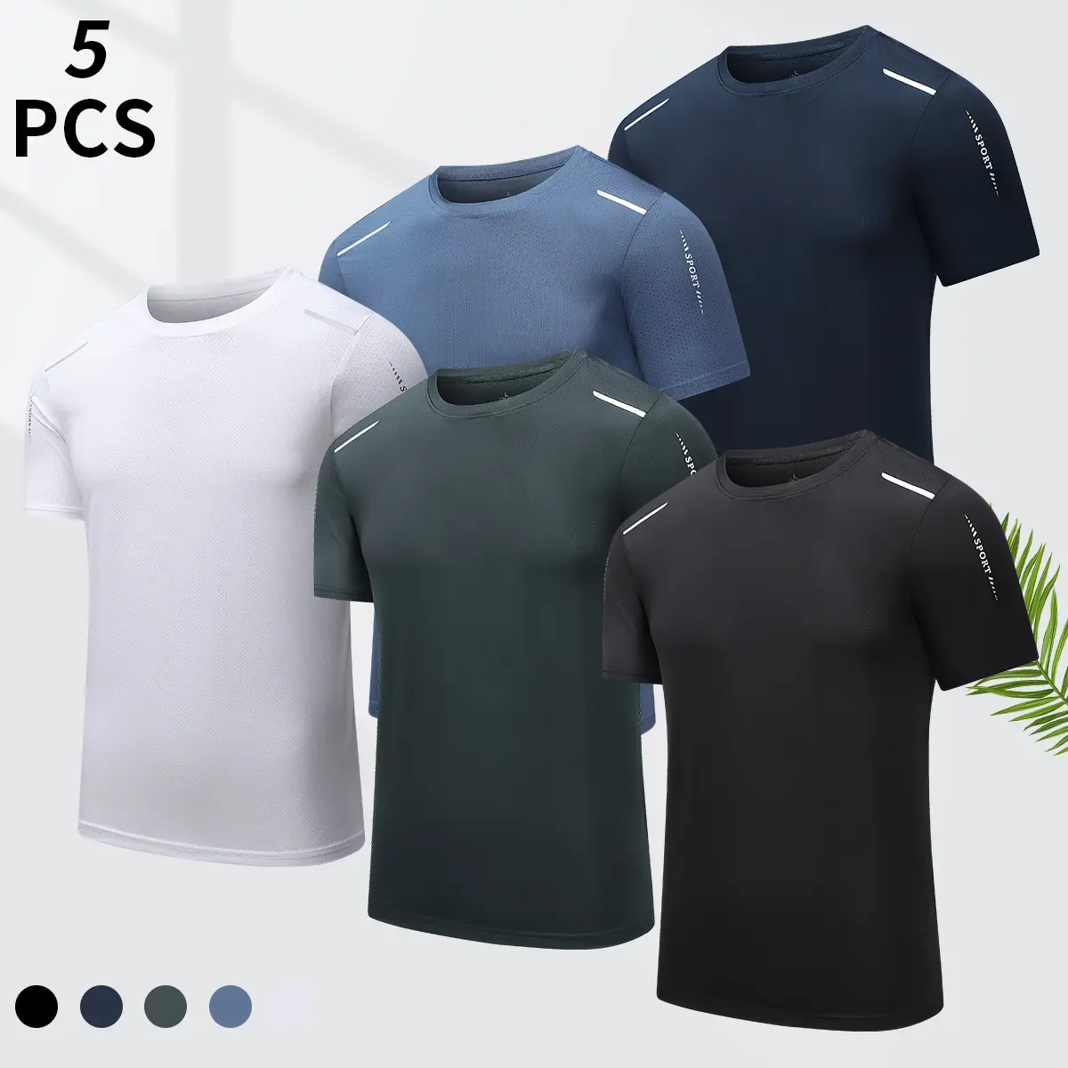 Men's Quick Dry Solid Color T-Shirt - Reflective Prints, Lightweight, Breathable Athletics, Shoulder Strips, True Size Athletic Fashion Activewear for Gym, Running, Outdoor Exercise