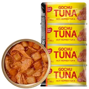 Spicy Korean Canned Tuna – No Draining, High Protein | Firm Wild-Caught Skipjack Flakes in Hot Pepper Sauce with Vegetables, Ready to Eat, 5.3oz (150g) per Can, 4-Pack, Made in Korea