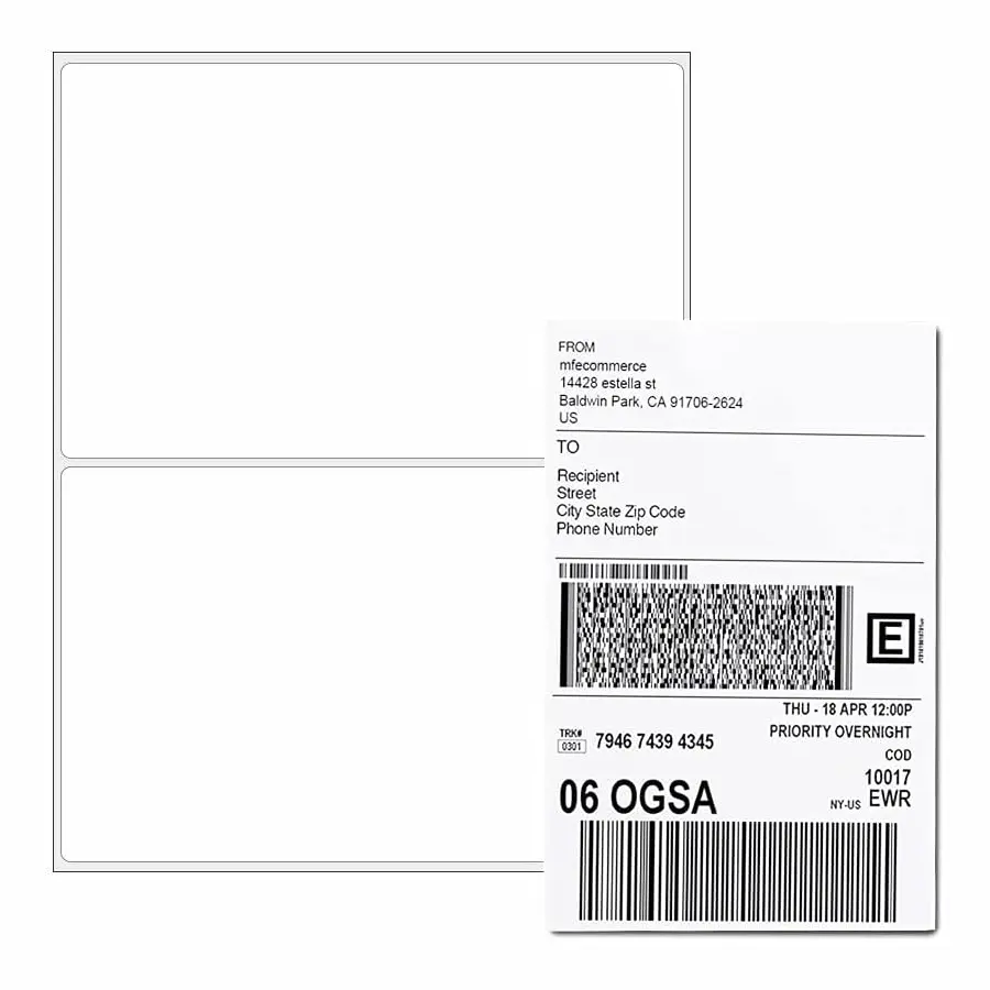 SJPACK Self-Stick Shipping Set - 50-500 Labels, 8.5" x 5.5" Half Sheet with Round Corners, 2 Per Printer-Friendly Letter Size Adhesive Paper, 250sheets (500lables), Strong Adhesion, Labels for Printer