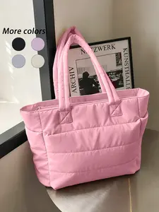 Women's Handbag with Zipper, Large Capacity, Stitched Inflatable Bag, Quilted Puffer Tote, Gym Bag, Beach Bag, Travel Work Handbag, Casual Tote Bag