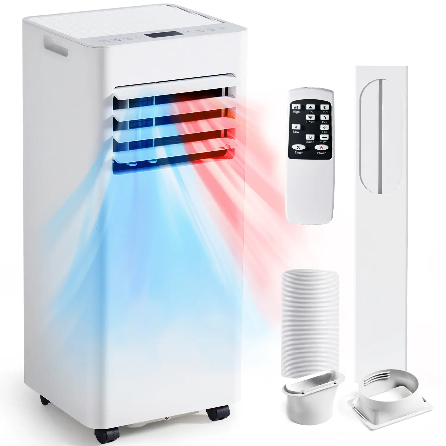 Aoxun 10000/12000 BTU 5/4-in-1 Portable Air Conditioner with Heater - Energy Saving AC, Eco-Friendly, Cools/Heats 300 Sq.Ft, Quiet, Remote-Controlled, Sleep Mode, Dehumidifier, Fan, Handles, Child Lock, 27”H X 12”W X 11”D for Bedroom, Office, Multi Functi