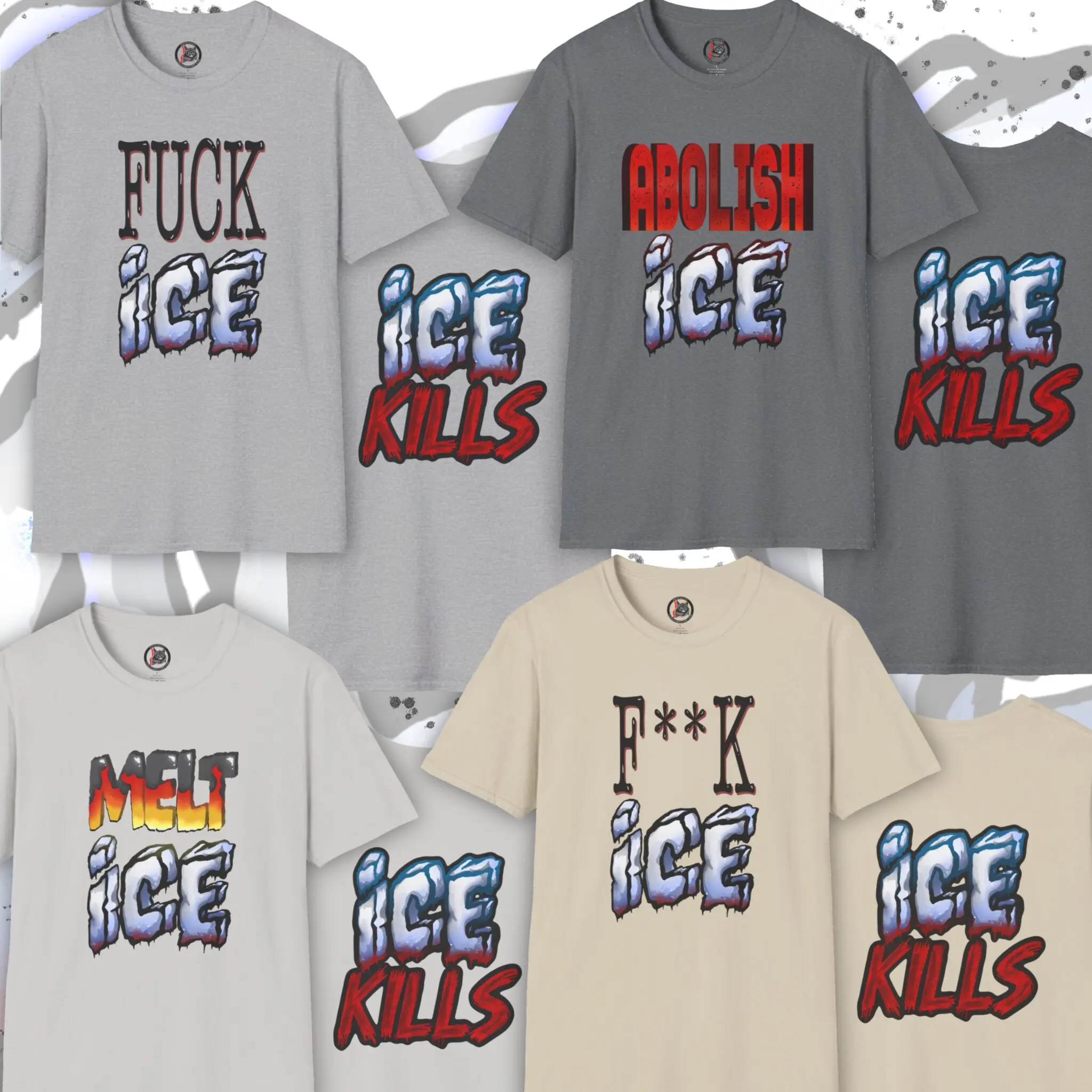 "F__K ICE / ICE KILLS" Double-Sided Casual Streetwear Top, Menswear Short-Sleeve Shirt Collection trendy shirts