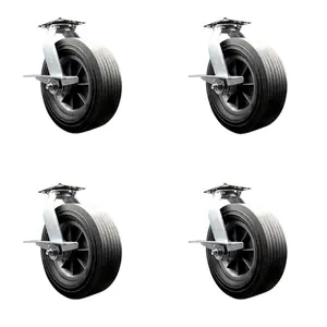 BBQ Smoker Grill Flat Free All Terrain Caster Wheel Set–10 Inch Easy Roll, No Flat,Maintenance Free Solid Rubber Wheel–2 Swivel with Brake and Bolt-On Lock/2 Swivel with Side Lock Brake–Service Caster