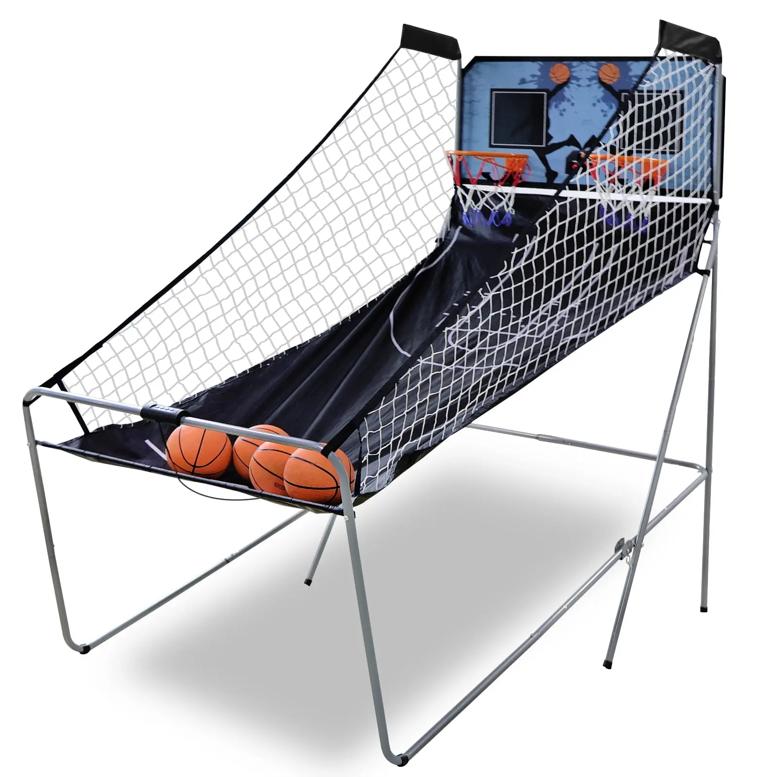 Segawe Foldable Indoor Basketball Arcade Game Machine with Hoops, Sturdy MDF Rims, Electronic Scoring - 2 Players, 4 Balls