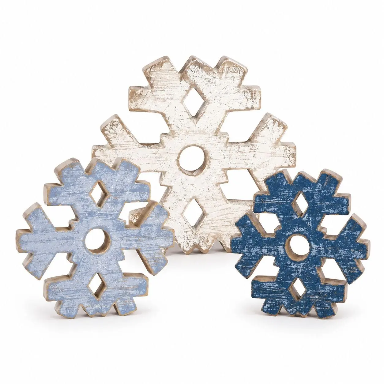 Indoor Christmas decorations, 3-piece set – winter snowflake home decor | Wooden winter Christmas tabletop ornament, farmhouse-style core decoration for Christmas parties, tiered tray decor, suitable as gifts for the kitchen, mantel, and office