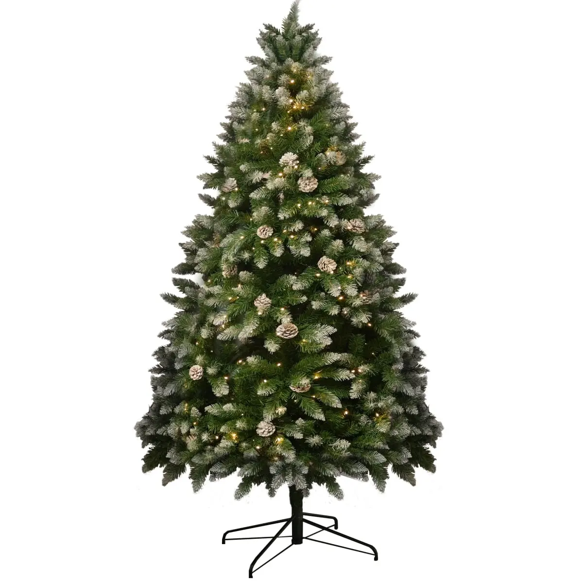 Direct Wicker PAT-001L-5FT-YJ 5FT Magical PVC Snow-Frosted Christmas Tree, 619 Branch Tips, Pine Cone Ornaments, Warm White LED Lights for Festive Decor & Room Decor, Realistic