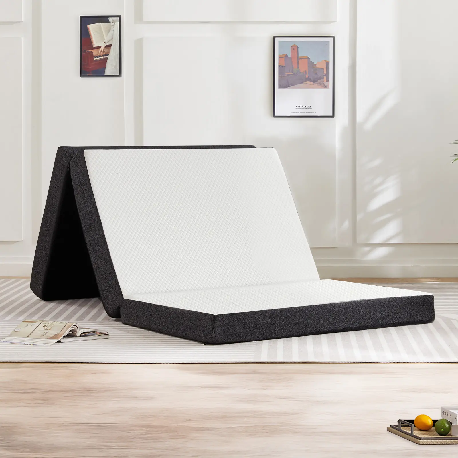 Tri-Fold Memory Foam Bedding Mattress Topper, Foldable Camping Sleeping Gear with Washable Cover