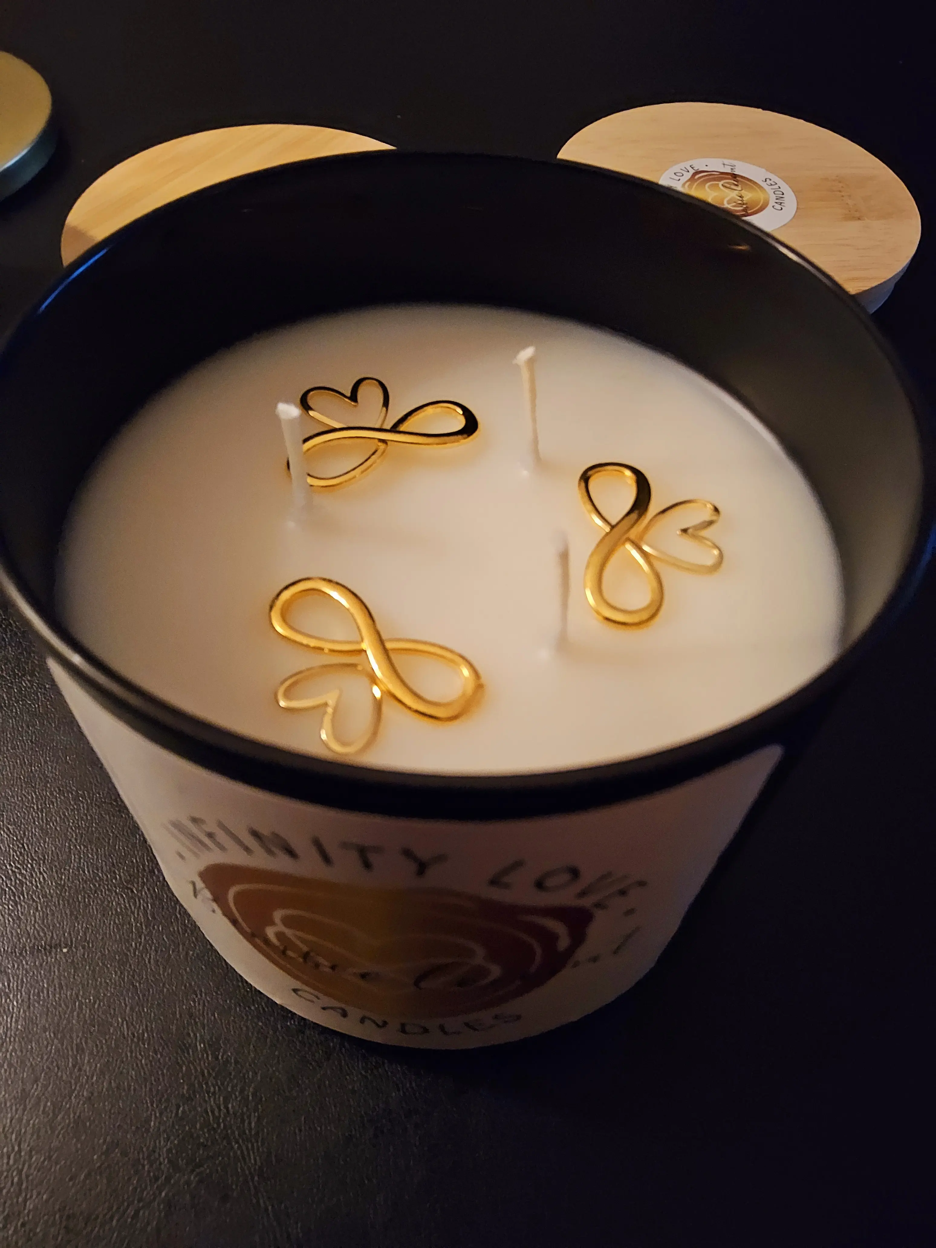 InfinityLovCreations Candles 16oz - Infinity Design with Gold Accents in Black Container