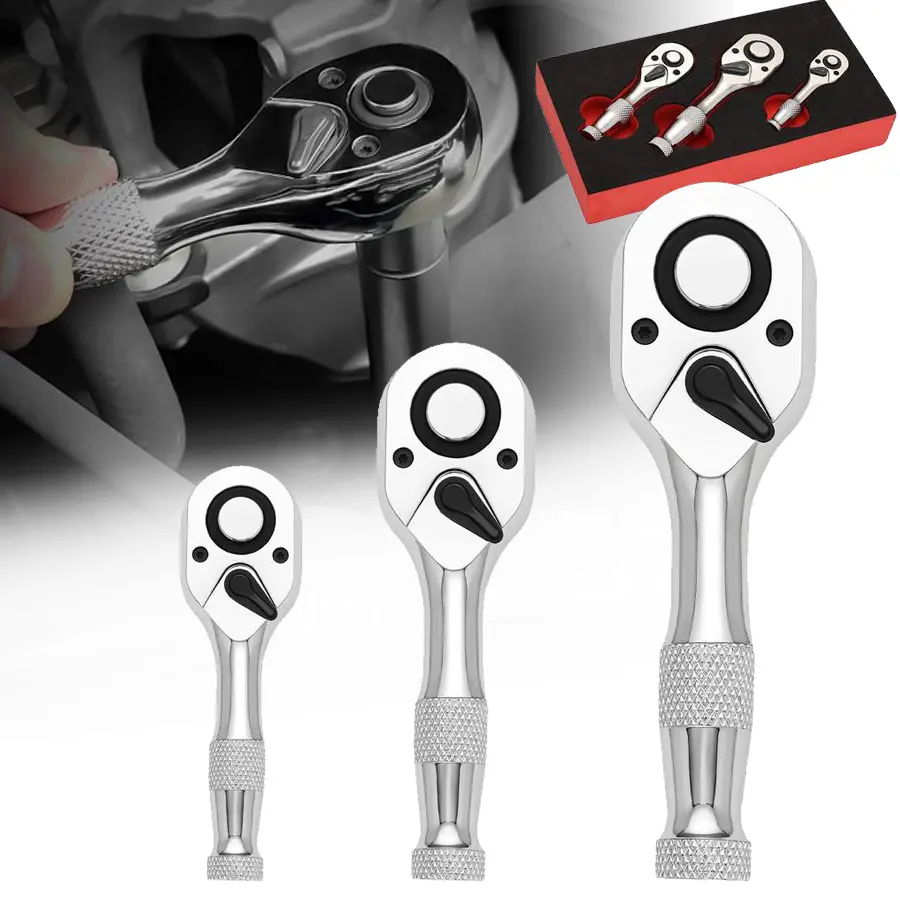 【DealsForYouDays】3-Piece Elbow Ratchet Set in Different Sizes, 1/2, 3/8, 1/4 Inch Drive Ratchet Set, 72-Tooth Quick-Release Mini Ratchet Wrench Set