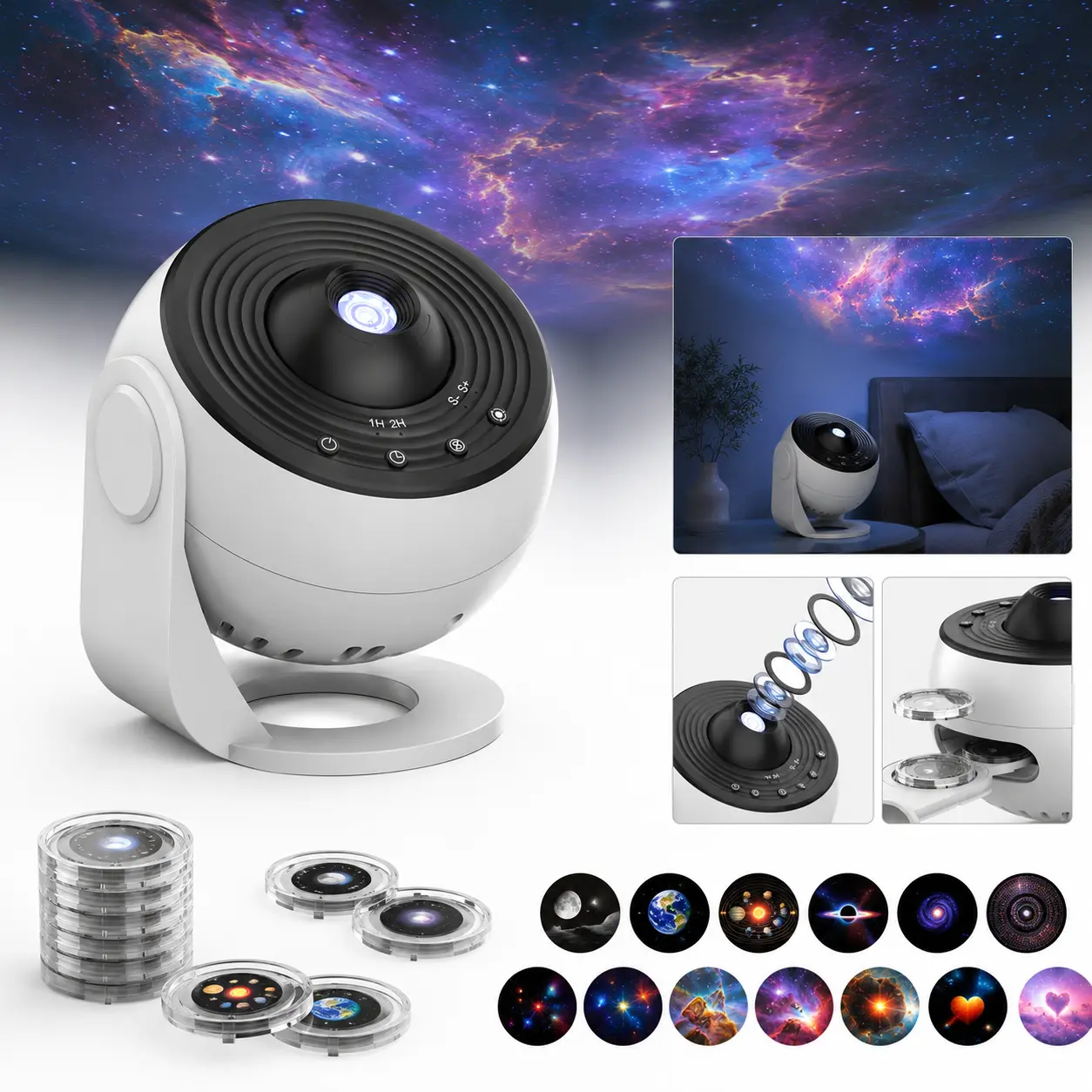 Galaxy Projector Pro with 13 HD Film Discs, Adjustable Focus Lens, Timer, Rotating Star Projector Night Light for Bedroom Kids Room Home Theater