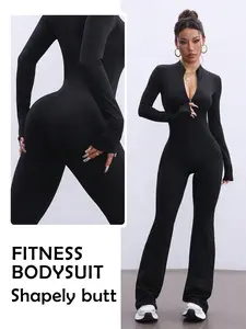 Women's Sporty Jumpsuit Slim Fit Waist Design Half Zipper Cut-Out, Indoor Outdoor Fitness Tennis Yoga All-In-One Suit Workout Jumpsuit