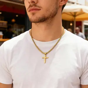 Waterproof Cross Necklace for Men and Women Unisex Stainless Steel Cuban Chain Necklace for Men 18-24 Inches