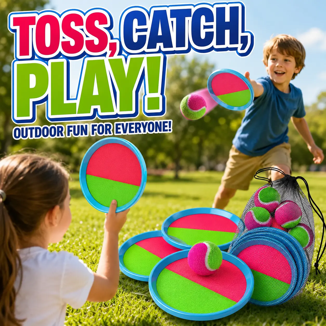 Fun Toss and Catch Ball Game with Compact Storage Bag Perfect for Backyard Yard Beach and Outdoor Activities
