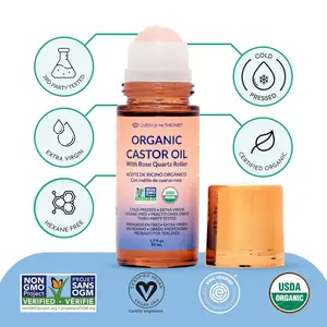 body  oils Organic Castor Oil Roll-On with Rose Quartz | 100% Natural, Suitable for Body Skin, Eyebrows, Eyelashes, and Hair | Cold Pressed Moisturize body oils