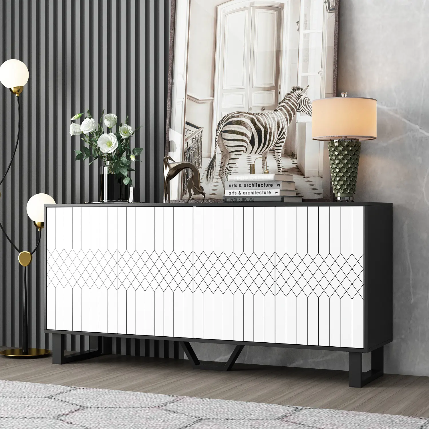 FUFU&GAGA 63"W Wooden Buffet Sideboard Storage Cabinet