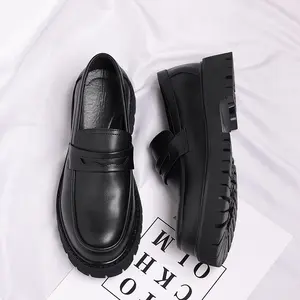 New Men's Leather Casual Shoes Platform Chunky Slip-On Penny Loafers Classic Round Toe Lug Sole Business Casual Formal Work Shoes for Men Dailly Wear