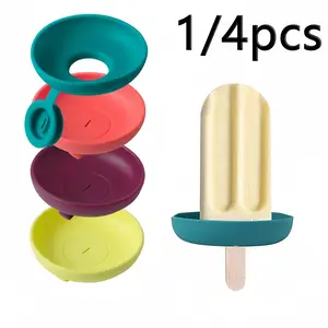 4-Piece Silicone Ice Cream Stands, Utensils, Leak-Proof Conical Holders, Portable Popsicle Molds, Dishwasher Safe, Summer Snack Box with Handle