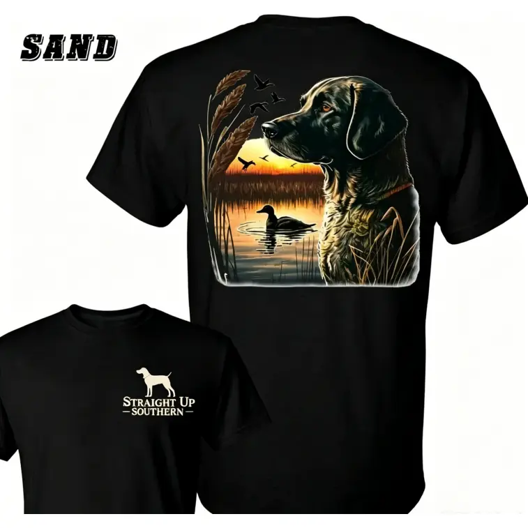 Men's Basic Cotton Oversized Graphic Tee 2026 - Essential Clean Fit, Straight Up Southern Design with Hunting Dog & Sunset Scene, Rustic Outdoor Casual Unisex Streetwear for Hunting Enthusiasts