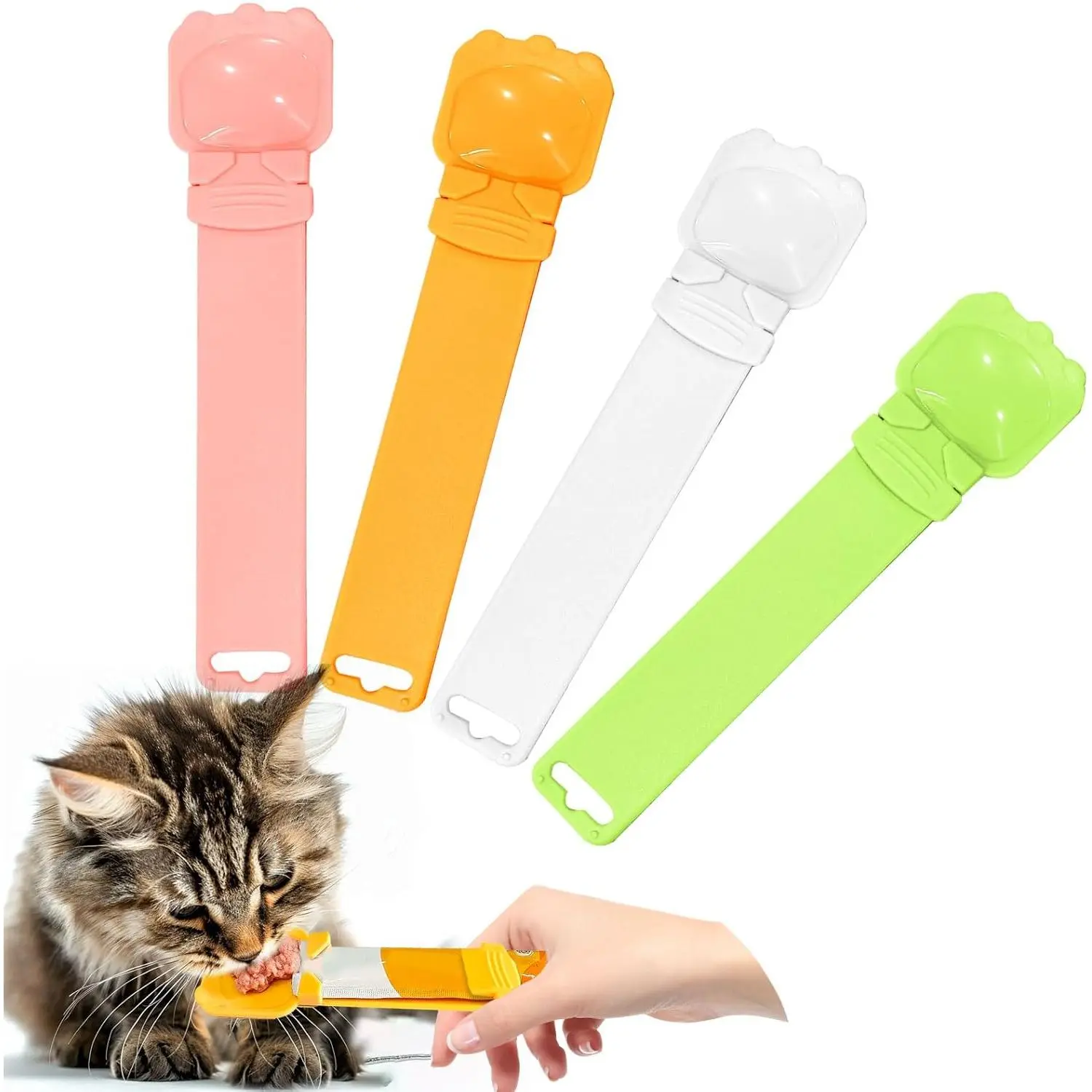 4 count  Strip Feeder Sliding Pet   Spoon Squeeze Lickable  Feeding Dispenser for Cats Liquid Snack and Wet
