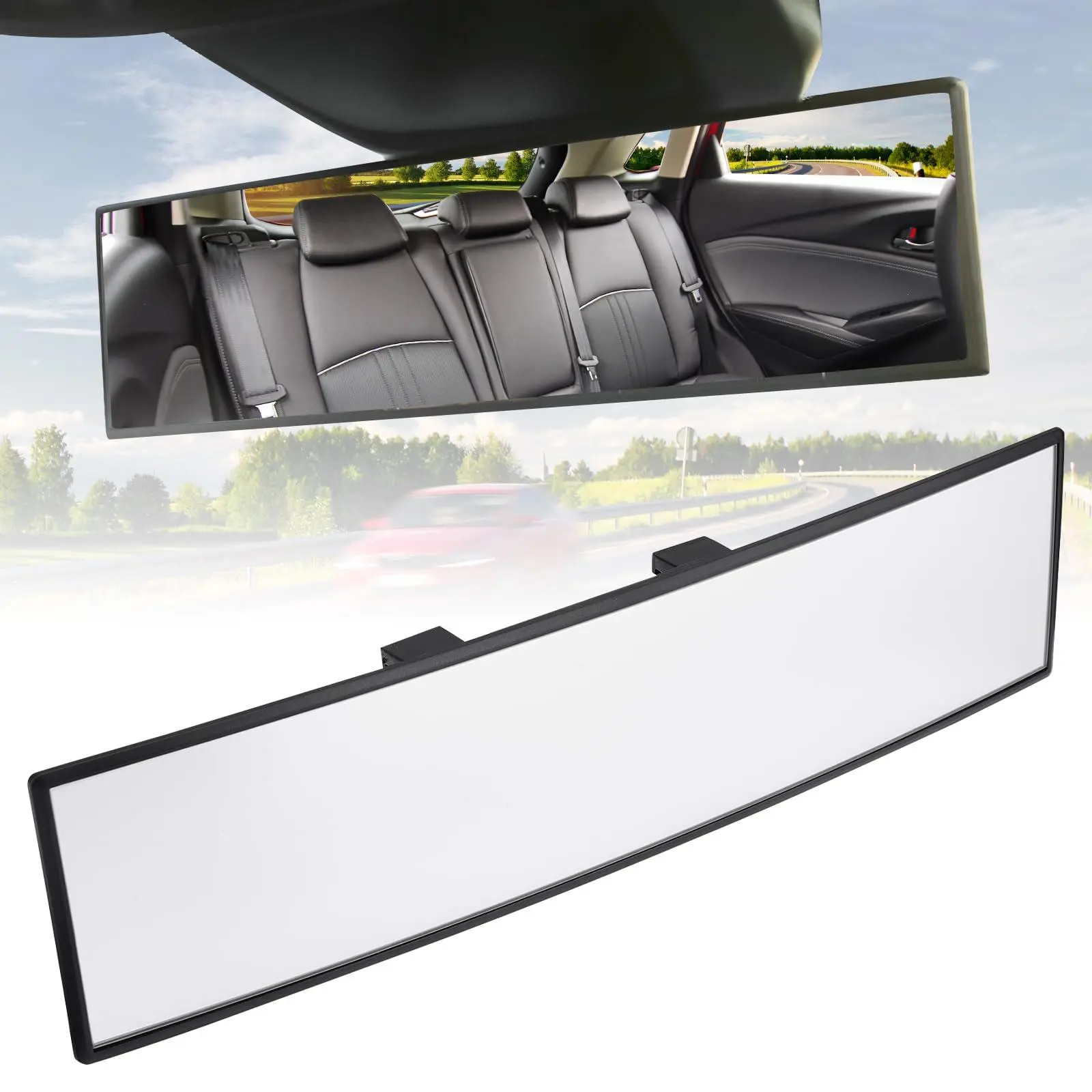 Car Rearview Mirrors, Shock Resistant Interior Clip-on Panoramic Rear View Mirror for Car, Wide Viewing Range, 12 inch HD Universal Use for Cars, SUVs, Trucks, Vehicles (White)