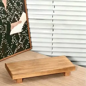 Wooden Vanity Tray for Bathroom Counter, Rustic Soap Dish Holder, Plant Vase Decorative Stand for Home Decor, Sturdy Handmade Wood Organizer Tray with Natural Pattern