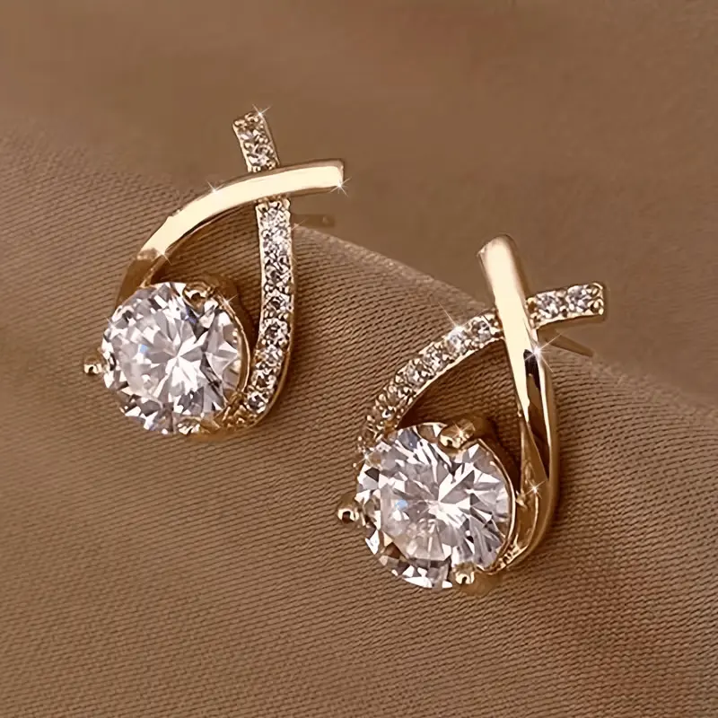 Gold & Silver Twisted Teardrop Cubic Zirconia Crystal Stud Earrings