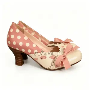 Women's Pink & White Polka Dot Heels, Retro Bowknot Mary Jane Pumps for Parties & Daily Wear
