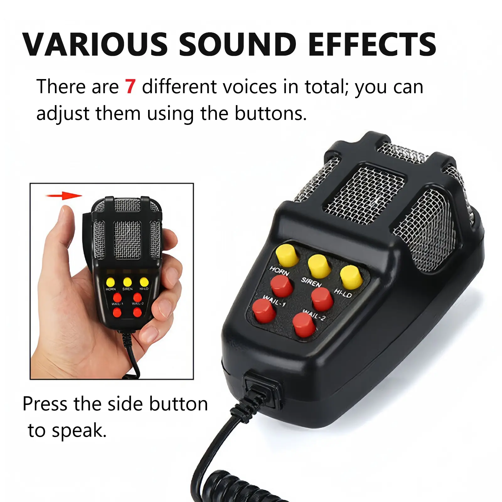 12V Car Multi-functional Megaphone | 7 Sound Effects + Handheld Mic | Universal Plug-and-Play for Car, Motorcycle, ATV