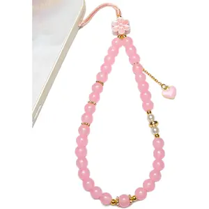 Phone Charm Cute Pink Pearl Beaded Phone Wrist Strap for Women, Phone Charms Strap for iPhone Charm Strap & Phone Case Charms, Camera Wrist Strap Cute, Gift for Birthdays & Holidays