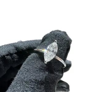10K White Gold Marquise Lab-Grown Diamond Engagement Ring with Hidden Halo 1.00ct Center 1.20ct Total Weight VS Clarity E–F Color