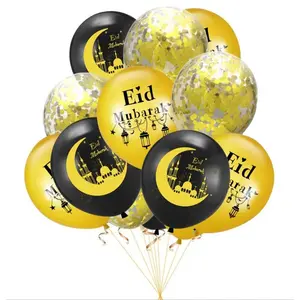 Islamic Holiday Decor | Eid Mubarak Balloons | 10 Pack - Black & Gold