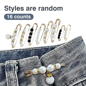 16 Counts Pearl Brooch Pins, Garment Decor Clips, No Sewing Sweater Shawl Cardigan Collar Safety Pins for Women Faux Pearl Clothing Dresses Pant Tightener, Mixed Style Assortment