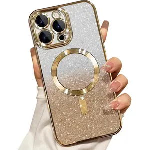 Phone Cases for iPhone 17 Pro Max 16 15 14 13 12 11 Pro Max Plus Magnetic Glitter Case Compatible with MagSafe,Camera Lens Protector Full Protection Elegant Anti-Scratch Dust-Proof Net Cover Case  for iPhone 17 Pro Max