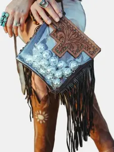 Clear Tooled Leather Purse - Hand Tooled Western Concert Bag Clear Stadium Bag, Punchy Transparent Crossbody Game Day Vinyl Festival - Great Gift Idea - Gifts For Her Him, Unisex