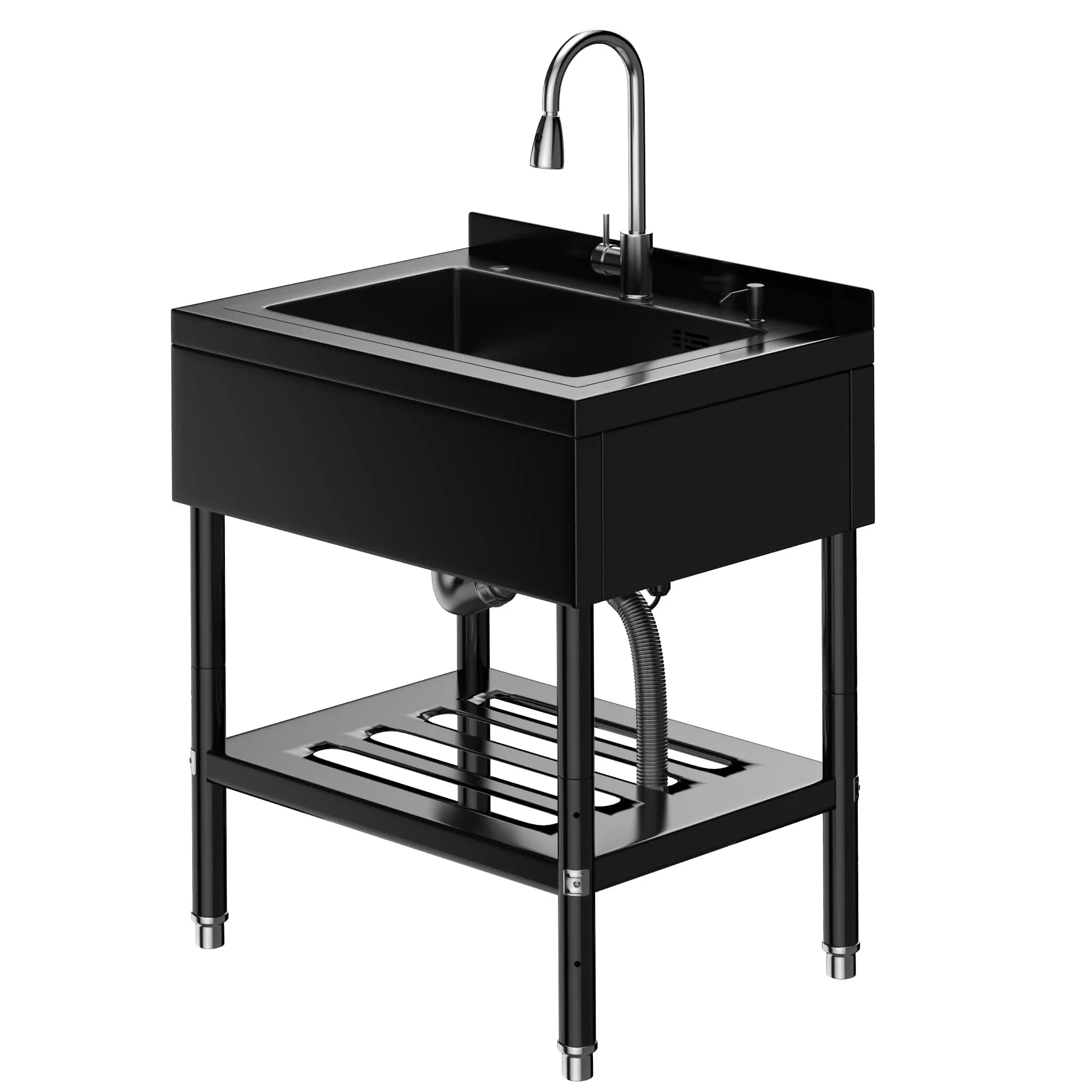 Stainless Steel Single Bowl Commercial Sink, Outdoor Utility Sink with Cold and Hot Water Faucet, Stand Bowl Stainless Steel Kitchen Sinks for Outdoor Camping Campervan
