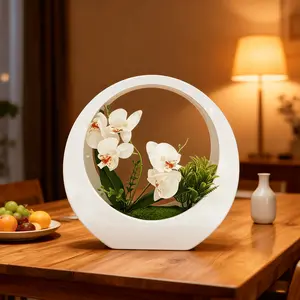 1pc Artificial Orchid Plant with White Moon Flower Pot, Realistic Fake Flowers, Artificial Potted Flower, Low Maintenance Desktop Centerpiece, Decor, Suitable for Birthdays, Weddings, Home & Office Decor, Durable Plastic, Artificial Plants