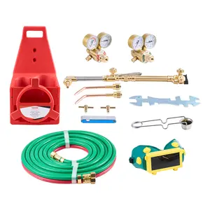 【Spotlight Day】VEVOR Oxygen Acetylene Torch Kit, Gas Welding Cutting Torch Kit, 14PCS Portable Oxy Acetylene Brazing Set with 177'' Twin-Hose, Cutting Nozzle, 2 Welding Tips & Cylinder Holder (without Gas Cylinder)