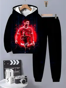 C Ronaldo Juventus Boys Hoodie Set, Fashionable Casual Style, Perfect Fan Choice, Spring & Fall Wear, Sweatpants