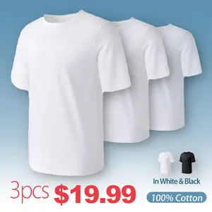 3-Pack Solid Color Heavyweight 100% Cotton Short Sleeve T-Shirts, Unisex Casual Loungewear, Breathable Soft Basic Tees for Daily & Home Wear