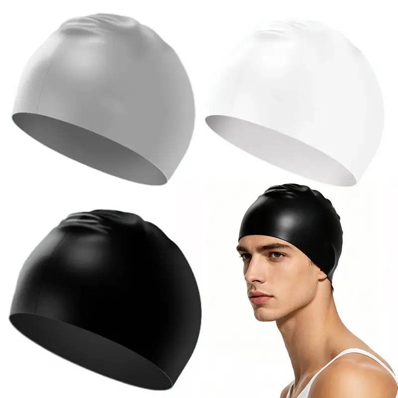 Adults' 3pcs High-Elasticity Silicone Swim Caps - Comfortable, Non-Slip, Durable, Waterproof, Suitable for Long/Short Hair, Swim Cap for Braids