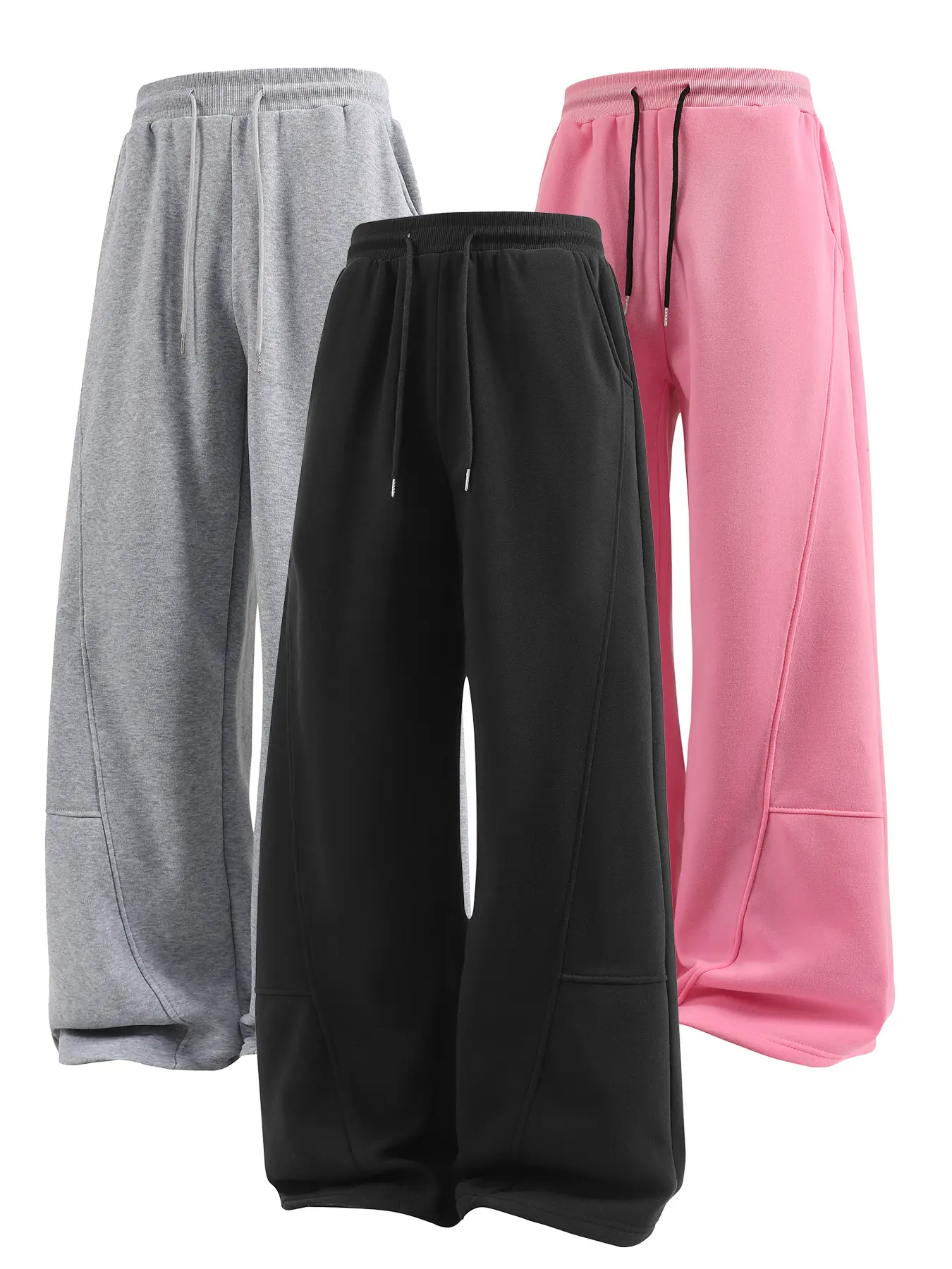 Men's Solid Color Baggy Sweatpants - Unisex Comfy Drawstring Waist Winter Warm Straight Wide-Leg Loose Fit Joggers with Pockets, Workout Clothes for Casual Sports